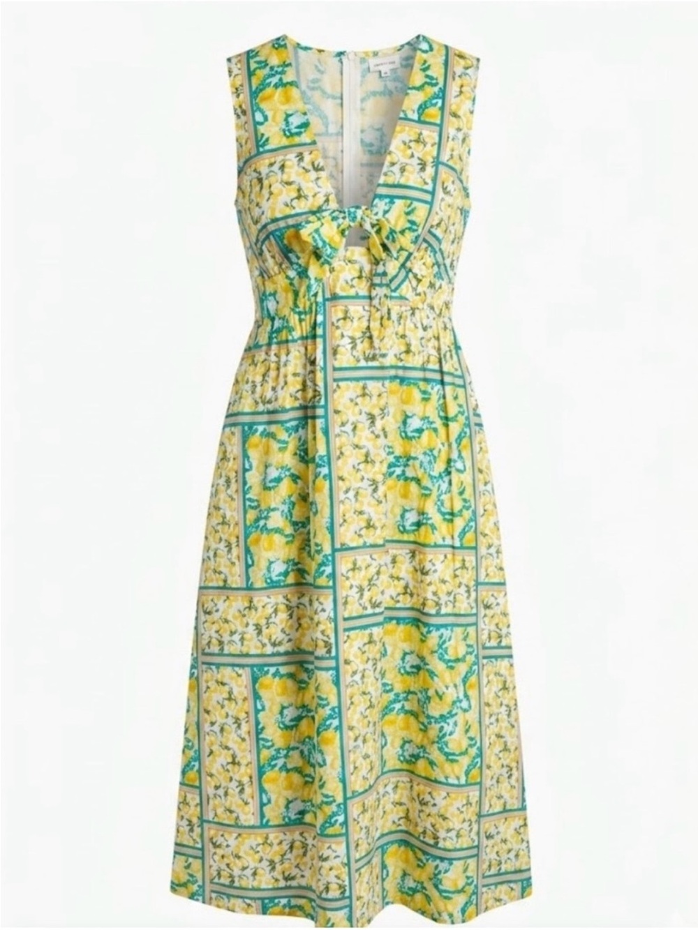 NWT chloe+rene Lemon Print Tie-Front Dress 100% Cotton